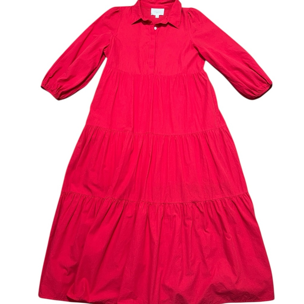 Pomander Place Bright Red Tiered Midi Dress - Picture 3 of 9